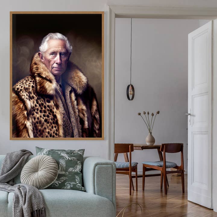 Ink & Drop - Vente Affiche d'art - Manteau en fourrure de léopard du roi Charles III à imprimé