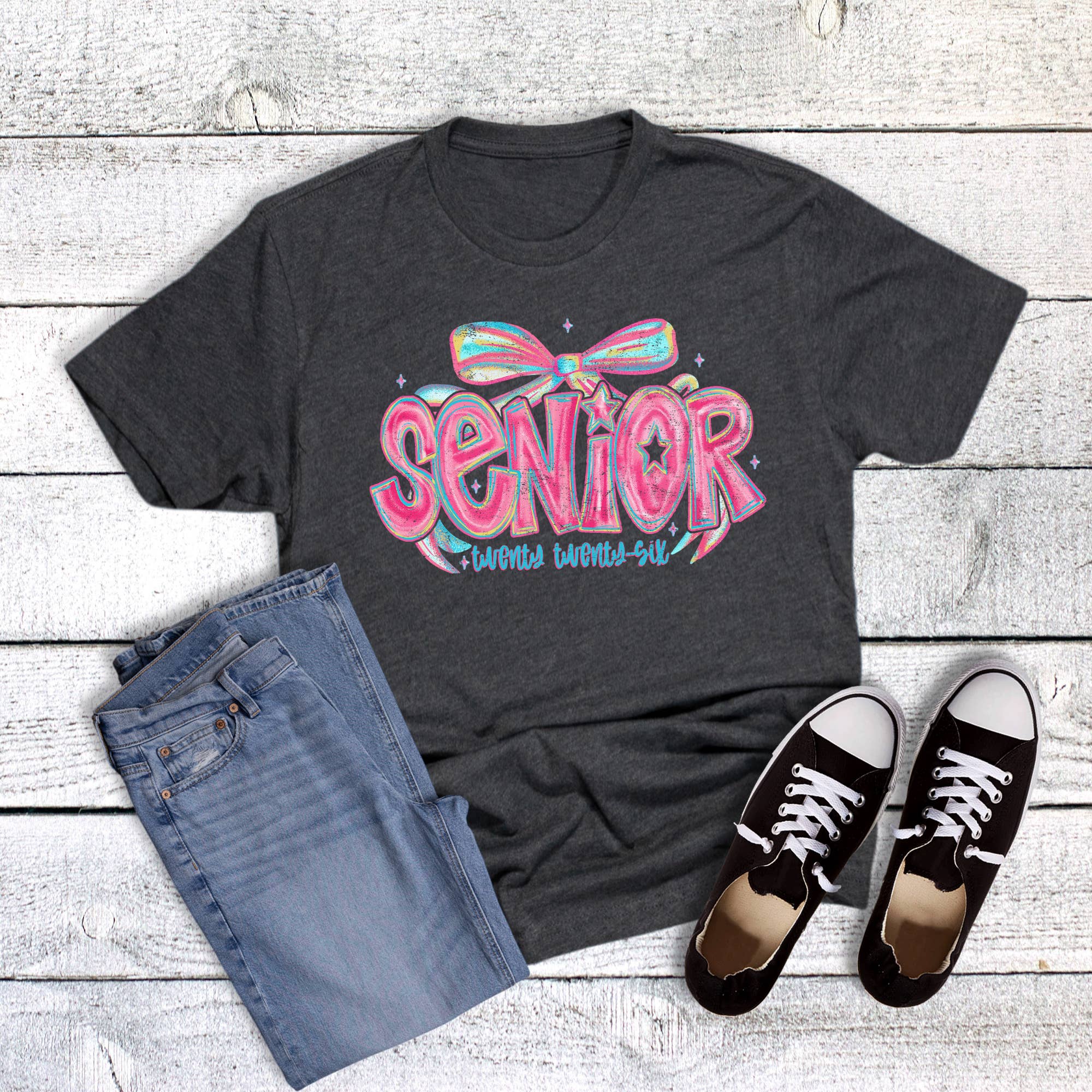 Charcoal Coquette Senior 2026 Graphic Tee  for wholesale on Faire0