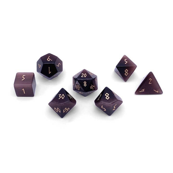 Purple Cats Eye - 7 Piece RPG Set Glass Dice for wholesale by Norse Foundry