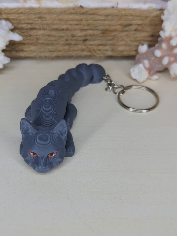 Grijze Kat Flexi Sleutelhanger voor wholesale door Ocean Gems And More