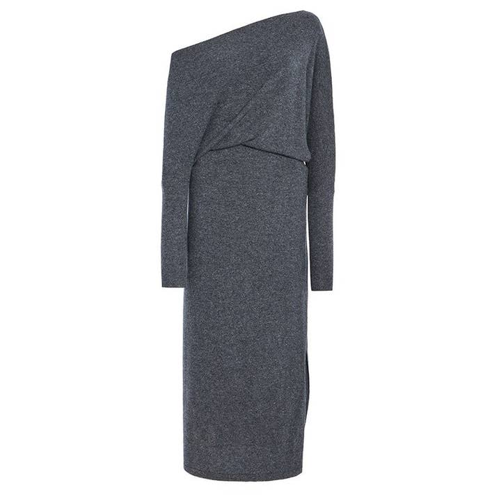 GRÅ Asymmetrisk kashmir all-match långärmad maxiklänning för wholesale på Faire3