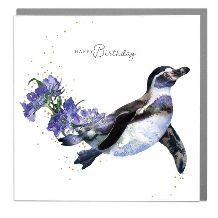Happy Birthday swimming Penguin Card by Lola Design for wholesale by Lola Design Ltd