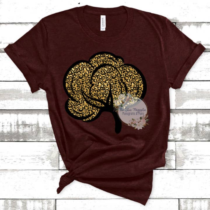 Leopard Cotton Boll Tee for wholesale by BLUE MAGNOLIA MONOGRAMS