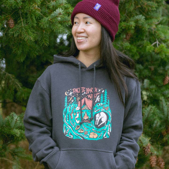 PNW Woodland Camp Hoodie (Grey) for wholesale by Tender Loving Empire