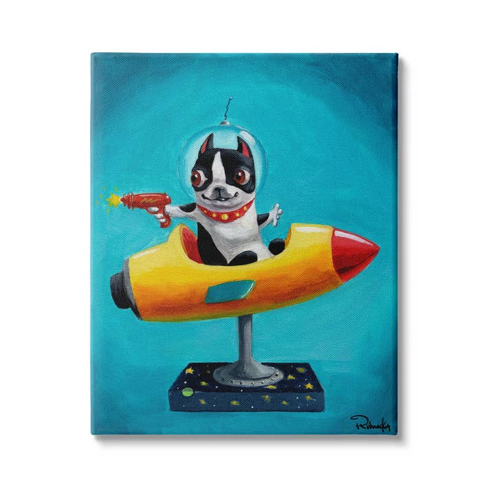 Stupell Industries - Wholesale Art Print - Funny Big Eye Space Dog Retro Rocketship Ride Canvas Kids