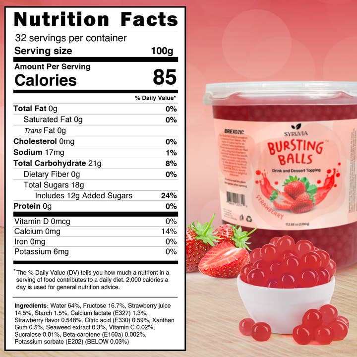 Syruvia - Wholesale Beverage Mix - 7 LB Strawberry Flavored Popping Boba
