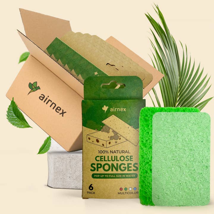 AIRNEX - Wholesale Cleaning Sponge - Compostable Kitchen Sponge - 6 Pack Eco Pop Up Sponges6
