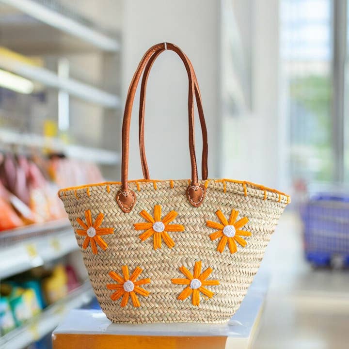 DarKech - Wholesale Beach Bag - French Market Basket with Leather | Beach Bag, Shopping Tote