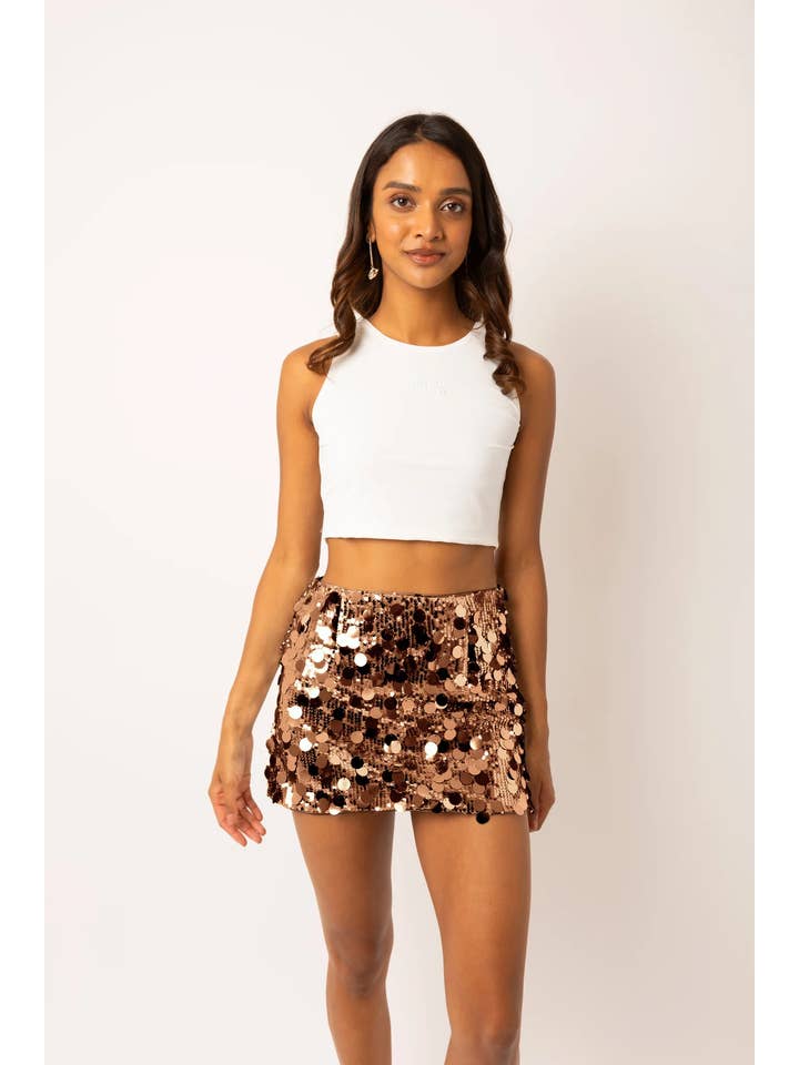 Oceane Bronze Disc Mini Skirt for wholesale on Faire