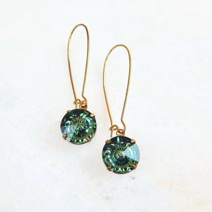 Erinite green crystal dangle earrings for wholesale by Love Your Bling®
