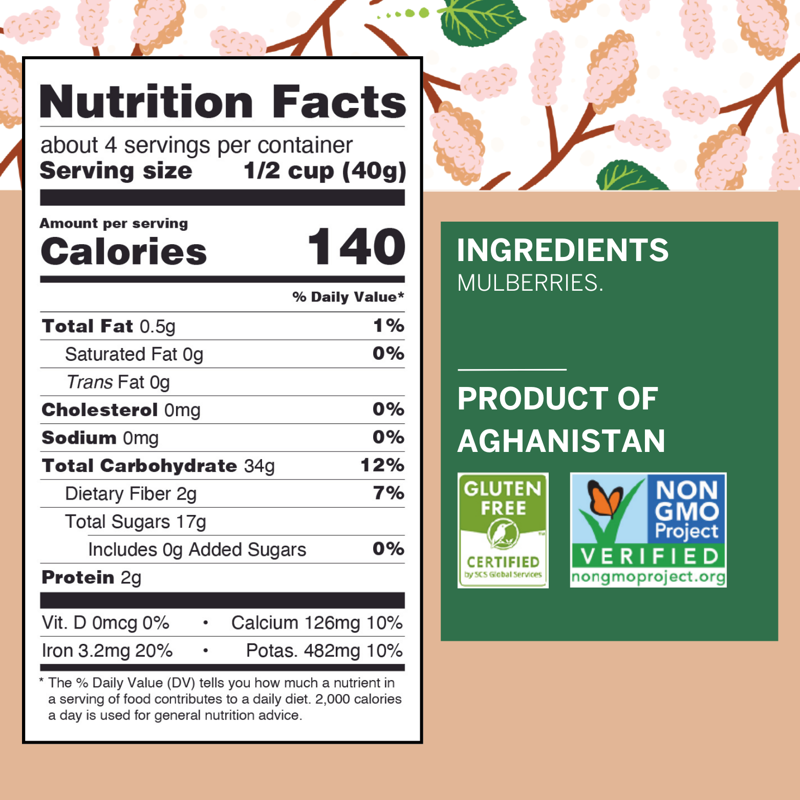 Ziba Foods – Engroshandel Tørret/dehydreret frugt – Tørrede hvide morbær, veganer 5 oz4