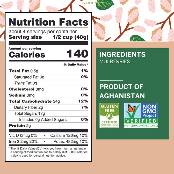 Ziba Foods - Vente Fruits secs/déshydratés - Mûres blanches séchées, végétaliennes, 5 oz4