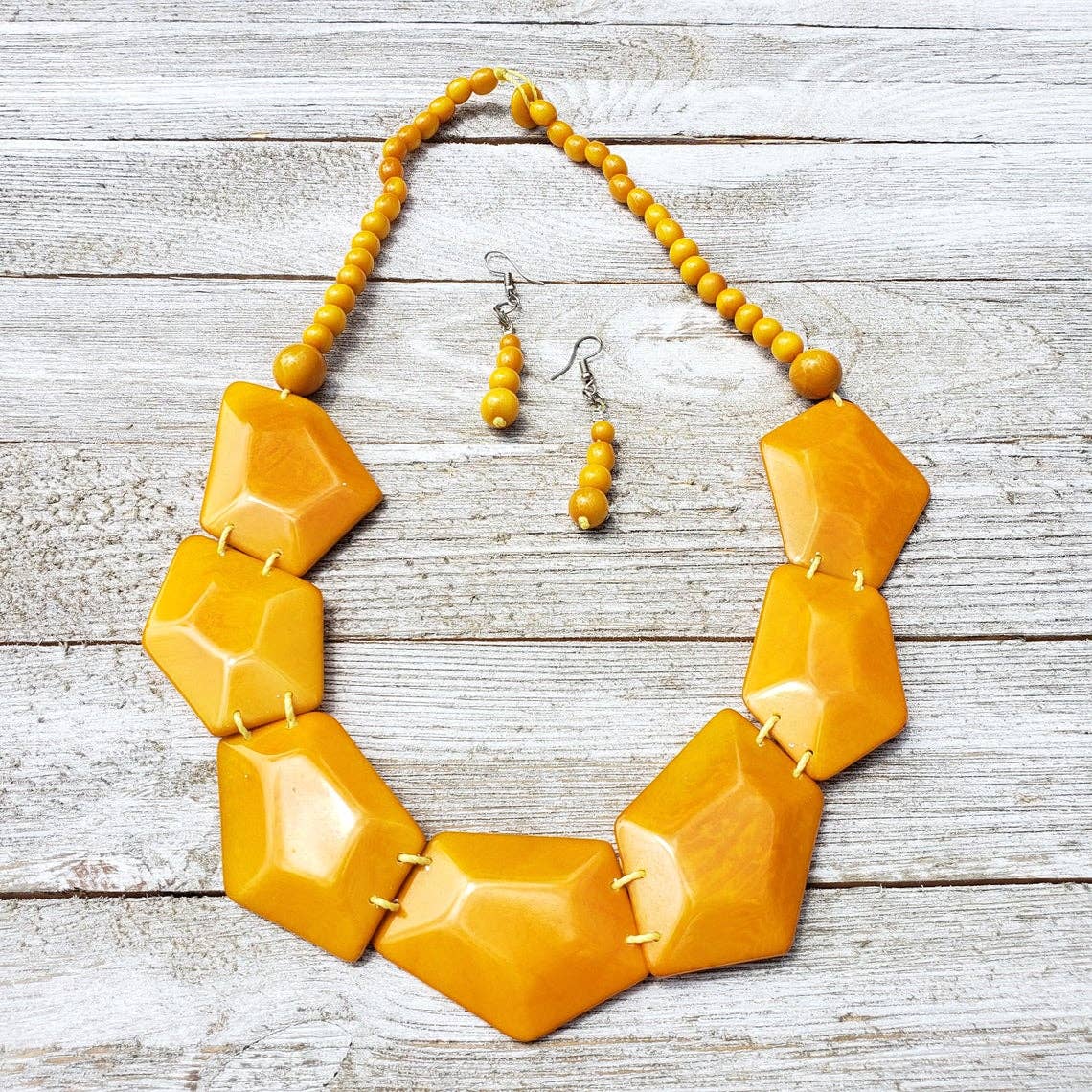 Organic jewelry by Allie - Wholesale Jewelry Set - Pentagons tagua nut diamonds geometric necklace 2pc set4