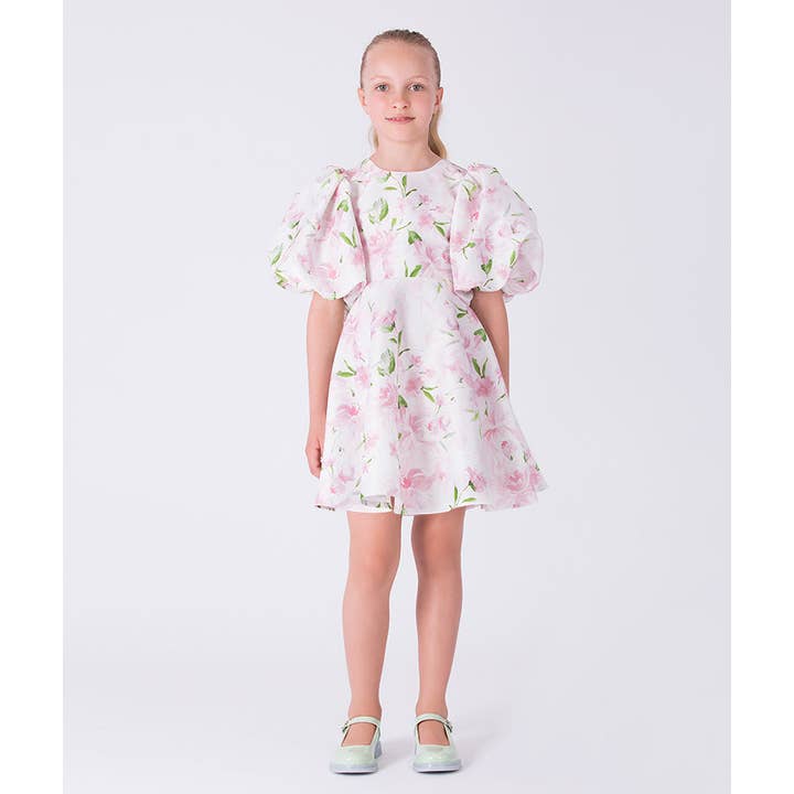 Vestido Floral de Menina com Manga Balão por atacado de Mama Luma