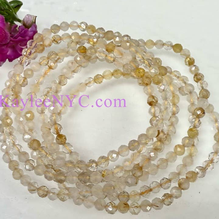 Gold Rutilated Quartz 4mm Faceted 7.5” bracelet for wholesale by KayleeNYC