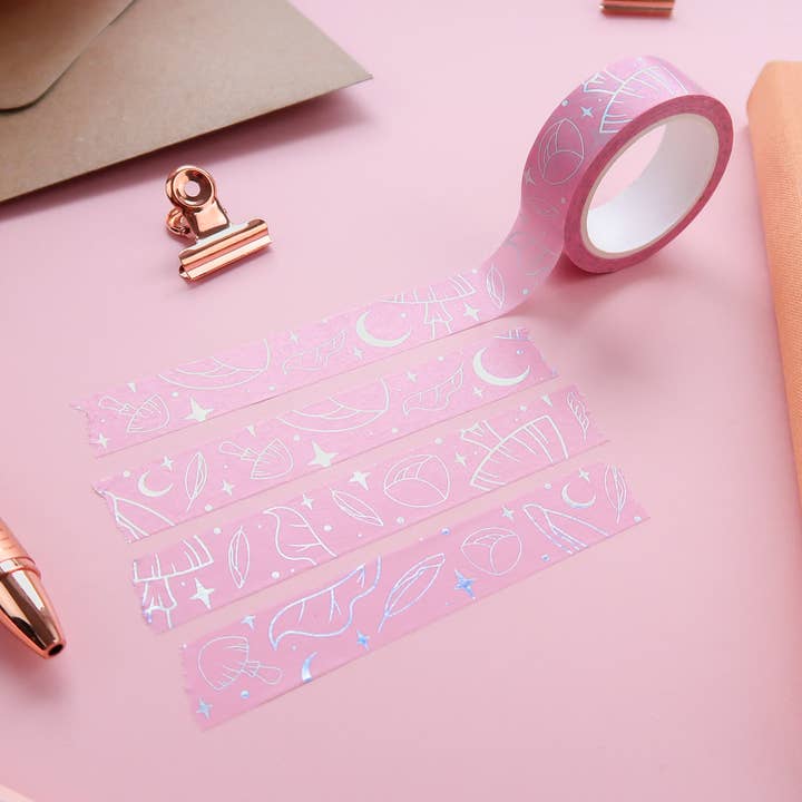 Lula Rocks – wholesale Washi tape – Witchy Delights Pink Holographic Silver Foil Washi Tape