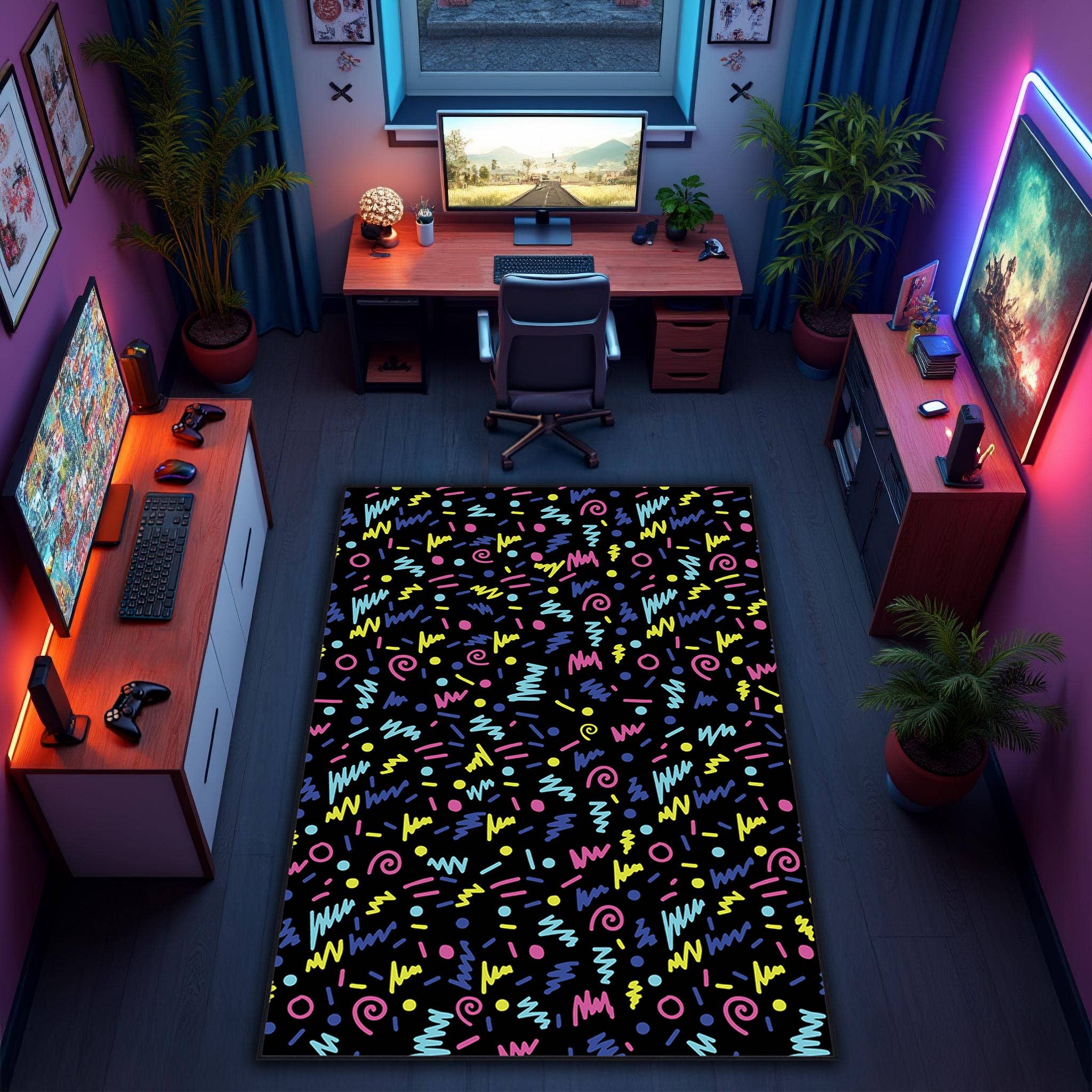 Rugendary Trade LLC - Wholesale Area Rug - 90s Arcade Game Room Rug: Black Nonslip Playroom Mat0