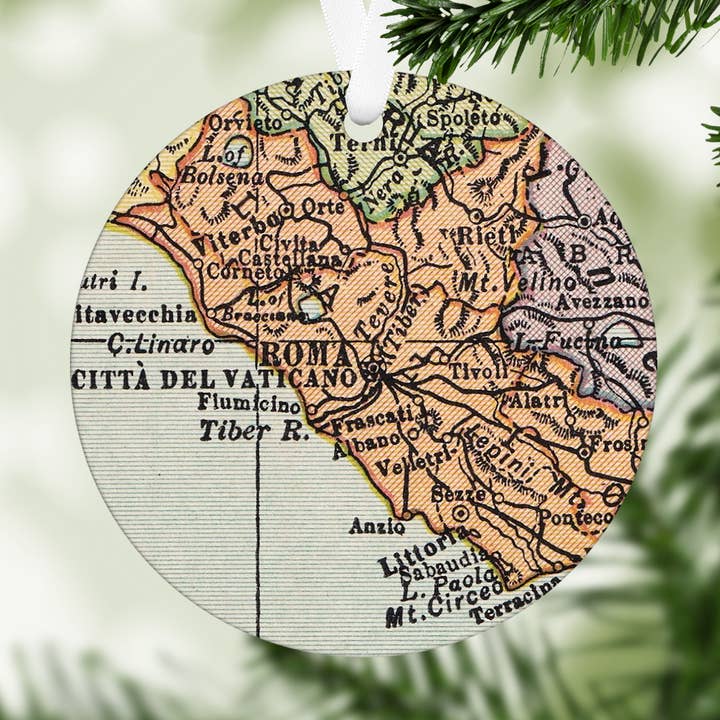 Daisy Mae Designs - Wholesale Ornament - Rome Italy Roma Vintage Map Christmas Ornament0