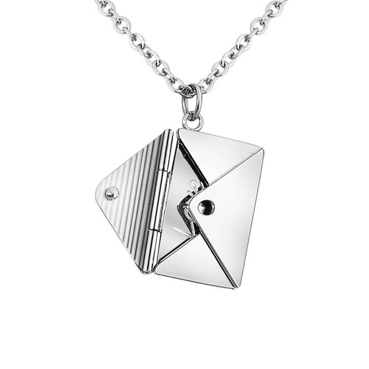 Perimade & Co. LLC - Wholesale Locket Necklace - Custom Envelope Photo Locket Necklace in 925 Sterling Silver