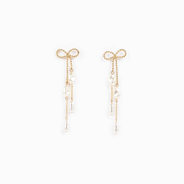 Sessori - Wholesale Dangle Earrings - Long Bow Pearl Deco Drop Earrings1