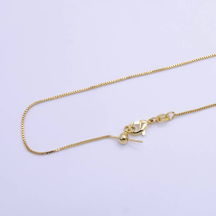 Aim Eternal - Wholesale Link & chain necklace - 14K Gold Filled 1mm Dainty Box Chain 18 Inch Layering Adjustable Slider Necklace | WA-7072
