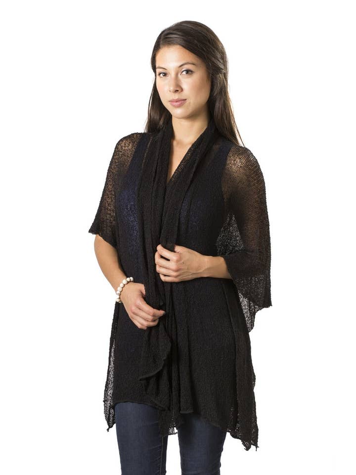 Bali Prema – Engroshandel Cardigan - Dame – Sommerstrikket lang overdimensioneret cardigan i sort, Kimono Beach