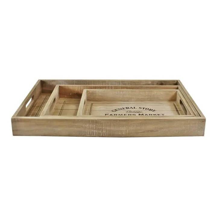 From Under The Stairs - Wholesale Decorative Tray - Set Of 3 General Store Wooden Trays With Handles