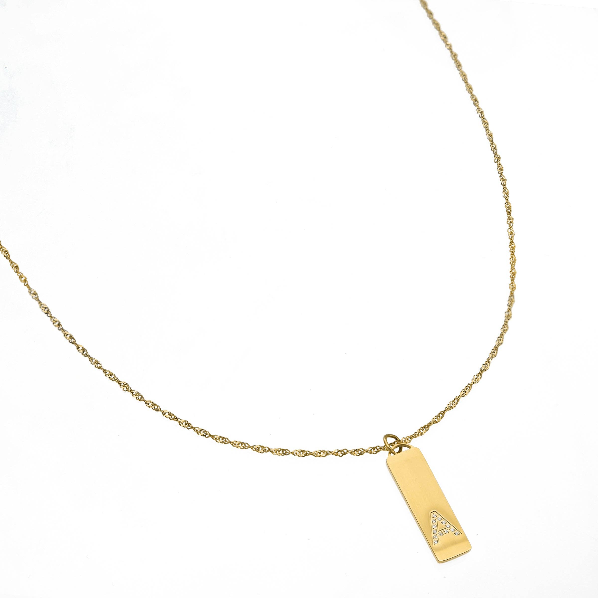 Brenda Grands Jewelry - Wholesale Pendant/Charm Necklace - Waterproof Gold Initial Bar Pendant Necklace2