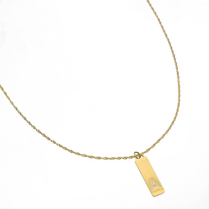 Brenda Grands Jewelry - Wholesale Pendant/Charm Necklace - Waterproof Gold Initial Bar Pendant Necklace2