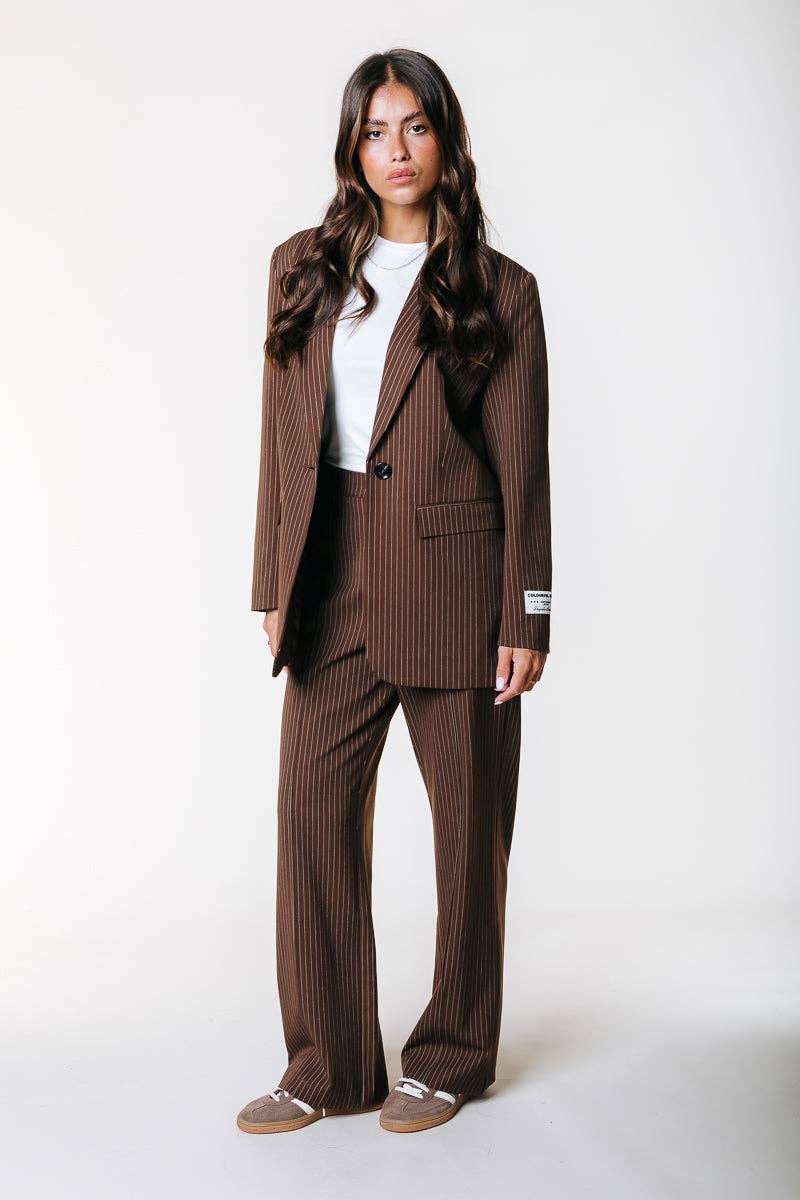 Jesra Pinstripe Blazer | Brown for wholesale on Faire4