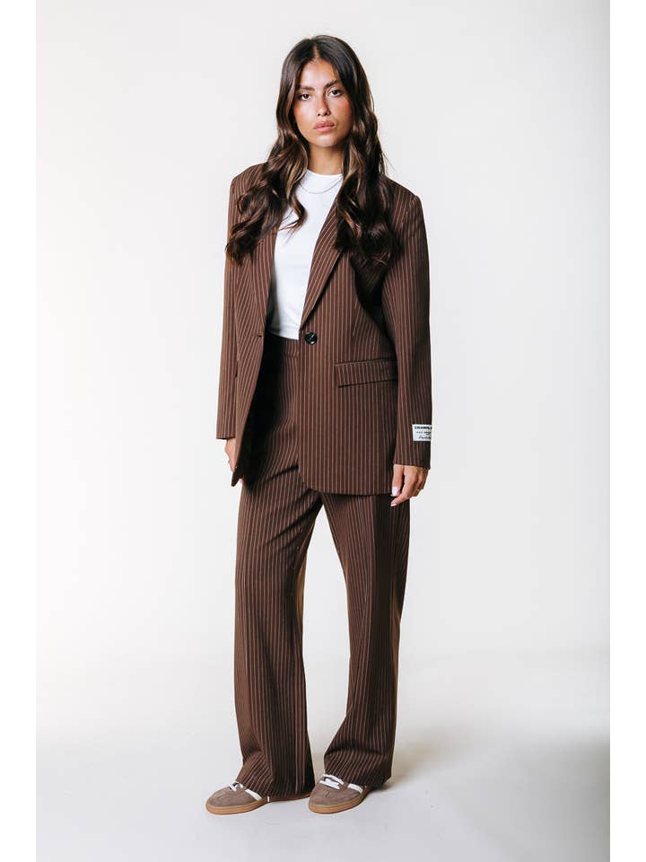 Jesra Pinstripe Blazer | Brown for wholesale on Faire4