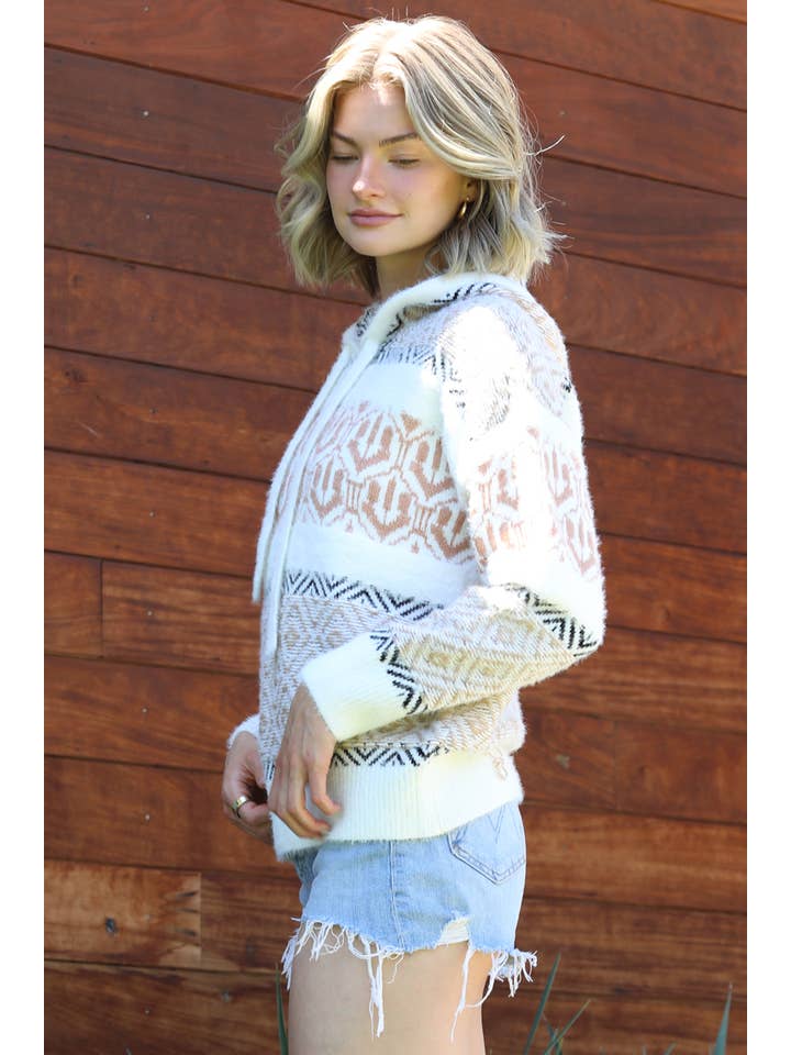 ANGIE - Wholesale Hoodie - Women's - XHR14-ASIS FUZZY HOODED PULLOVER SWEATER