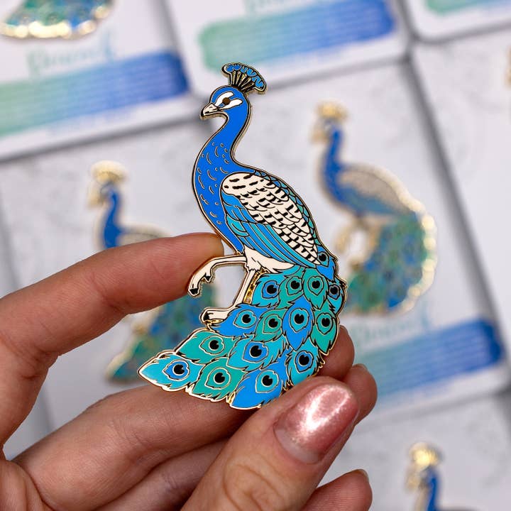 Botanical Bright - Wholesale Lapel Pin/Button - Peacock Deluxe Size Enamel Pin2