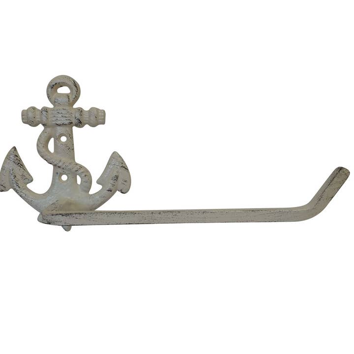 Soporte de papel higiénico con anclaje de hierro fundido blanco envejecido de 10 pulgadas para venta al por mayor de Hampton Nautical