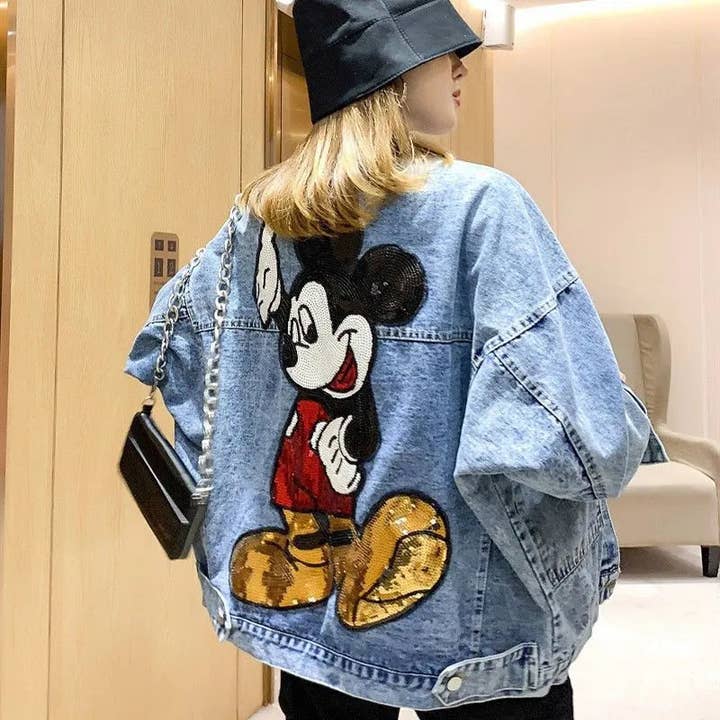 MB Fashion Wholesale - Wholesale Denim Jacket - Women's - MB FASHION Oversized Denim Jacket with Cartoon Graphic 2891LY8