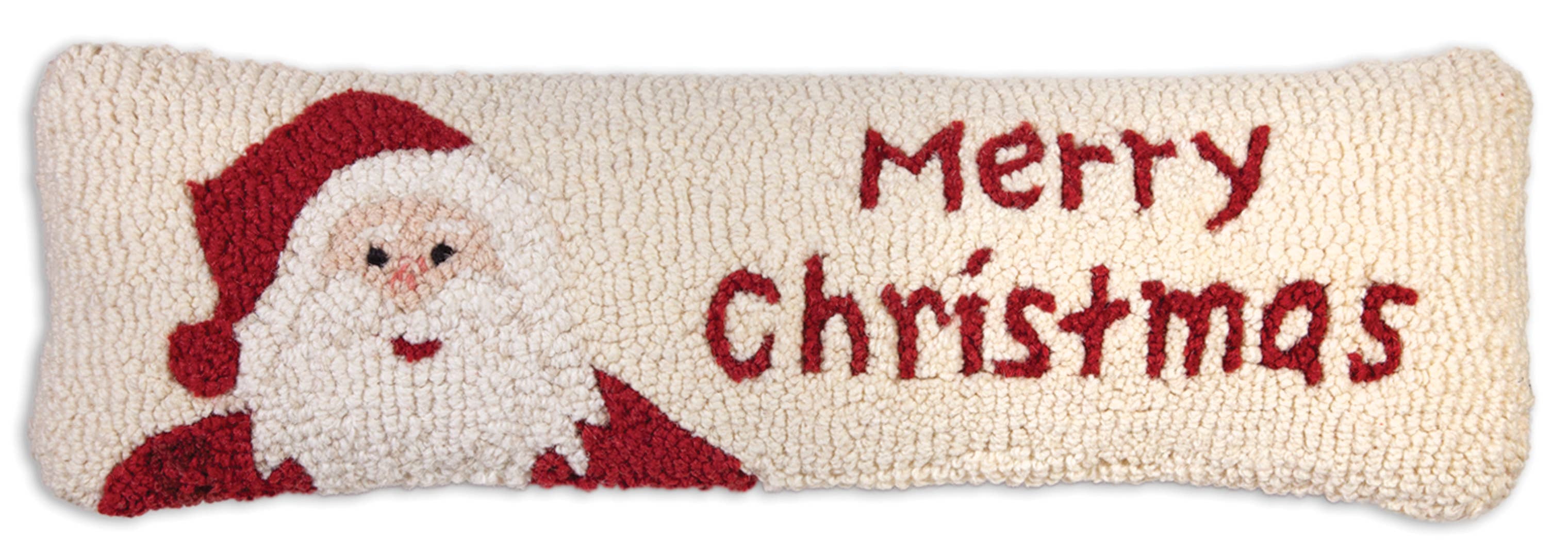 Chandler 4 Corners - Wholesale Lumbar Pillow - Merry Santa - Hand Hooked Christmas Lumbar Pillow0