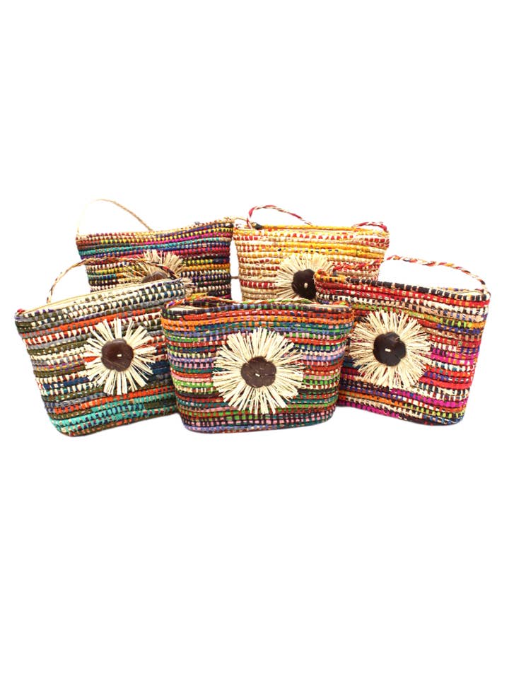 Barbados Crochet Straw Crossbody Bag with Flower Detail for wholesale by Shebobo