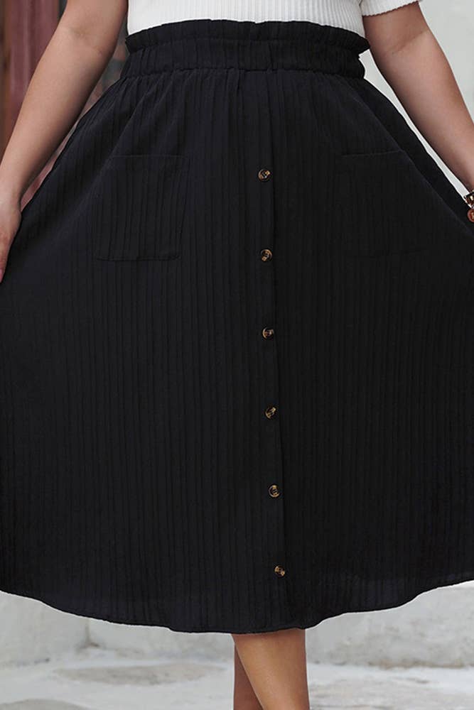 Svart Svart texturerad knäppt elastisk midja plus storlek kjol CN024 för wholesale på Faire3