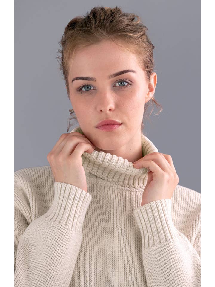 Paul James Knitwear - Vente Pull en maille – femme - Pull à col roulé Submariner en pur coton épais pour femmes2