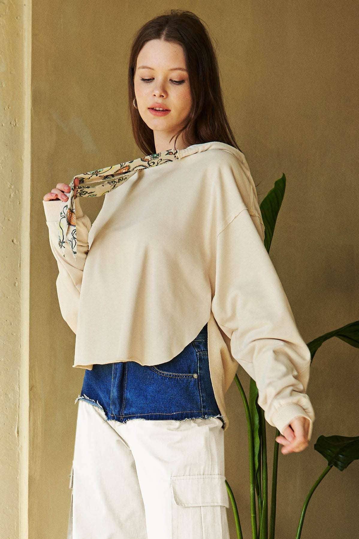 Davi & Dani - Wholesale Hoodie - Women's - PLUS LONG SLEEVES PRINT TIE LOOSE FIT HOODIE TOP5