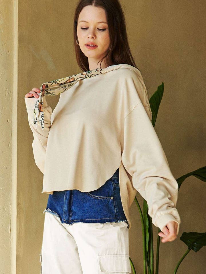 Davi & Dani - Wholesale Hoodie - Women's - PLUS LONG SLEEVES PRINT TIE LOOSE FIT HOODIE TOP5