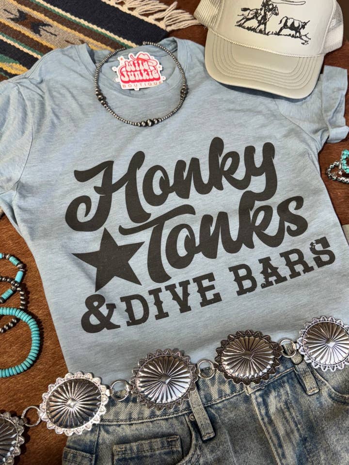 Stonewash Denim Honky Tonks & Dive Bars Graphic Tee for wholesale on Faire5