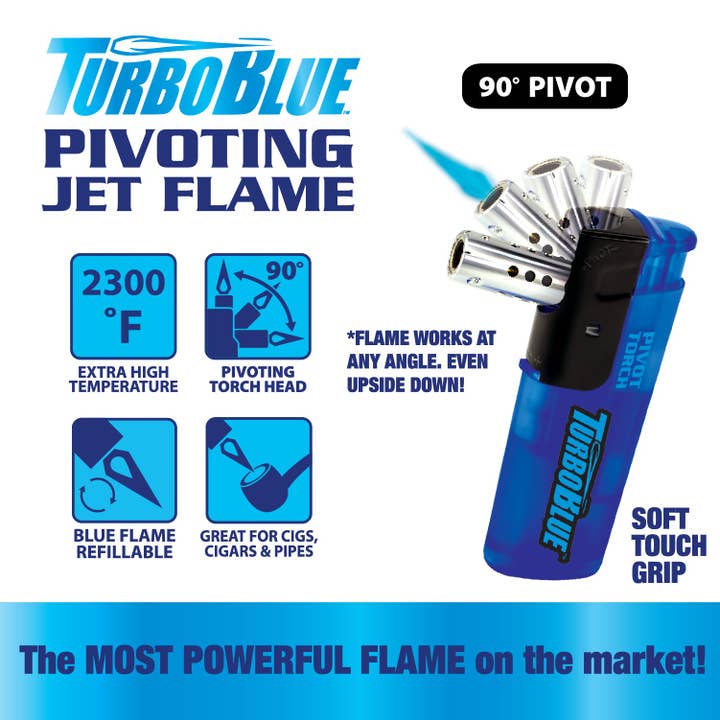 Torch Blue Pivot Refillable Jet Flame Lighter - 25/Display for wholesale by Novelty Brands