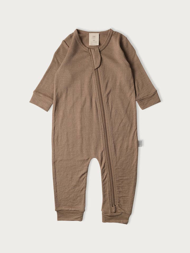 Merino Footless Onesie - Walnut for wholesale by Babu