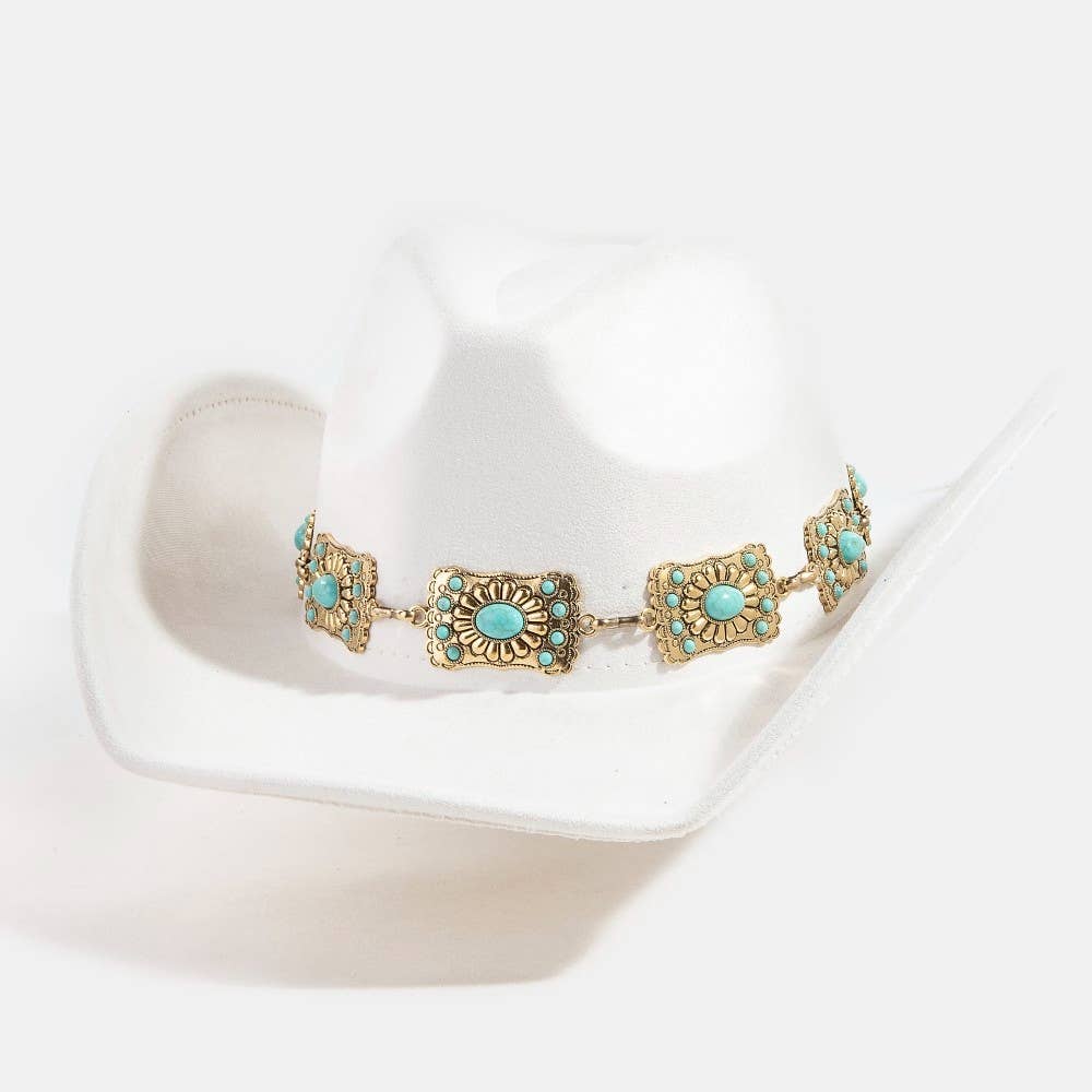 Collections by Fame Accessories - Vente Chapeau en feutre - femme - Chapeau de cow-boy avec chaîne concho rectangulaire occidentale1