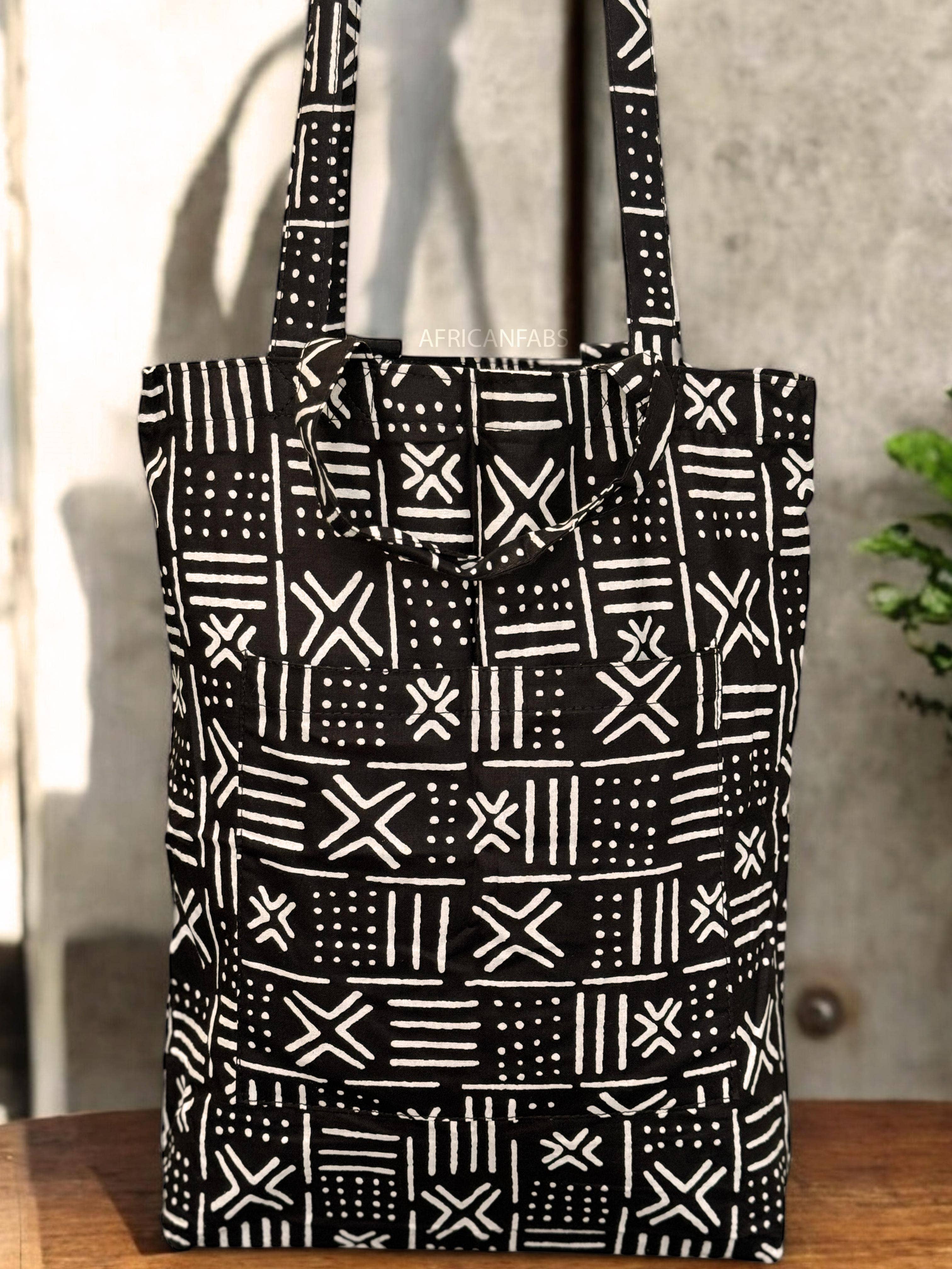 AfricanFabs - Wholesale Tote Bag - Unisex - Shopper bag with African print - Black White X Bogolan - Reusable Cotton Tote Bag1