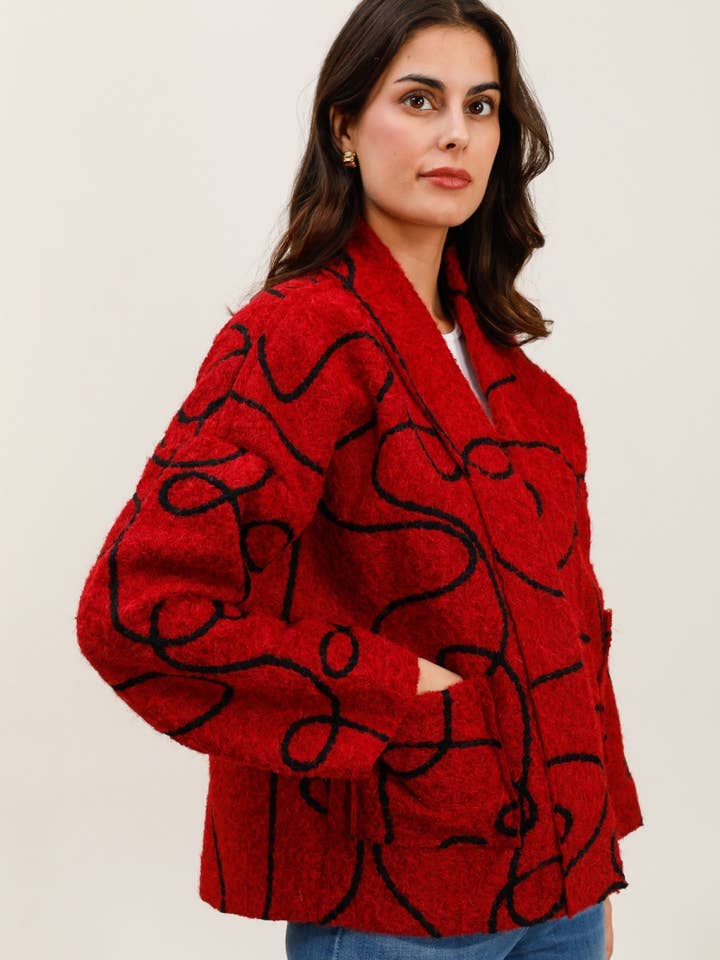 Veste à motif brodé 23244 100%polyester pour la vente par la maison des fibres naturelles