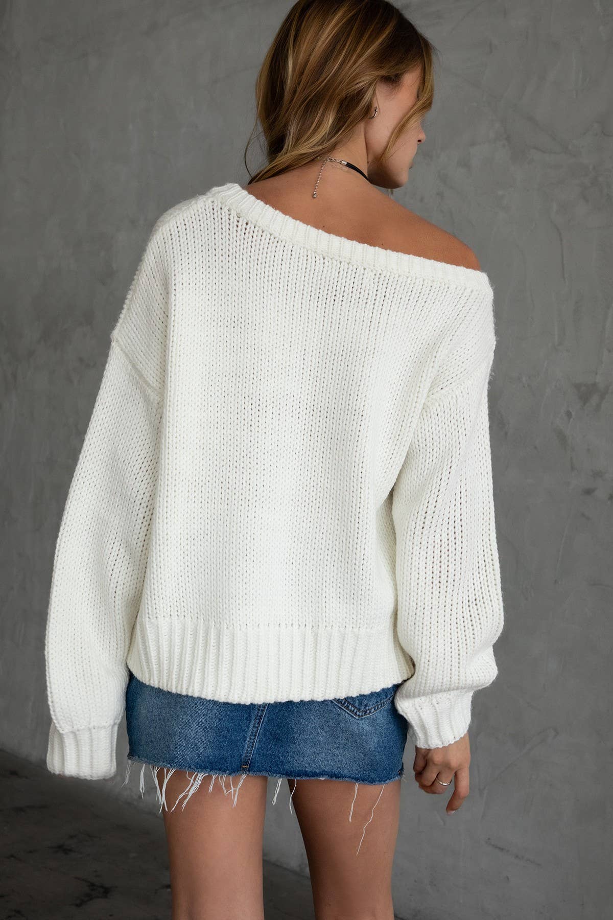 TICTOC - Wholesale Knit Sweater - Women's - BRANDY Ribbed Knit Off The Shoulder Relaxed Sweater Cardigan10