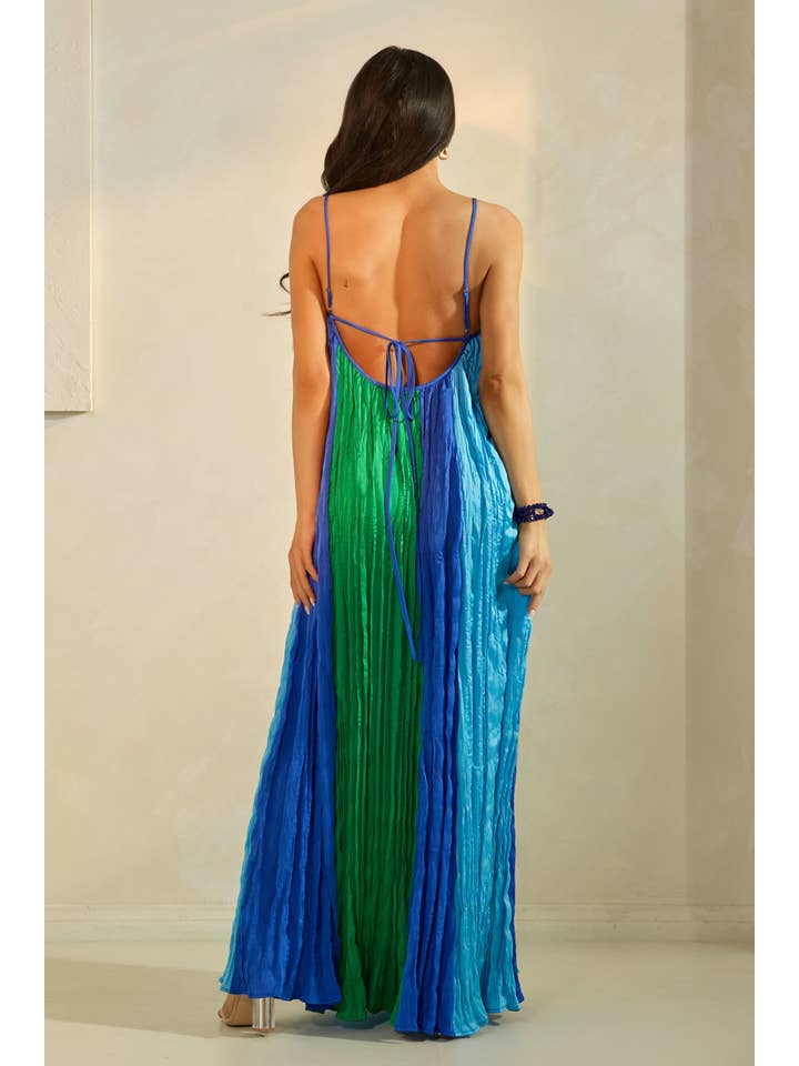 The Sang - Wholesale Dress - Women's - HOT SUMMER COLOR BLOCK MAXI DRESS WITH FLORAL