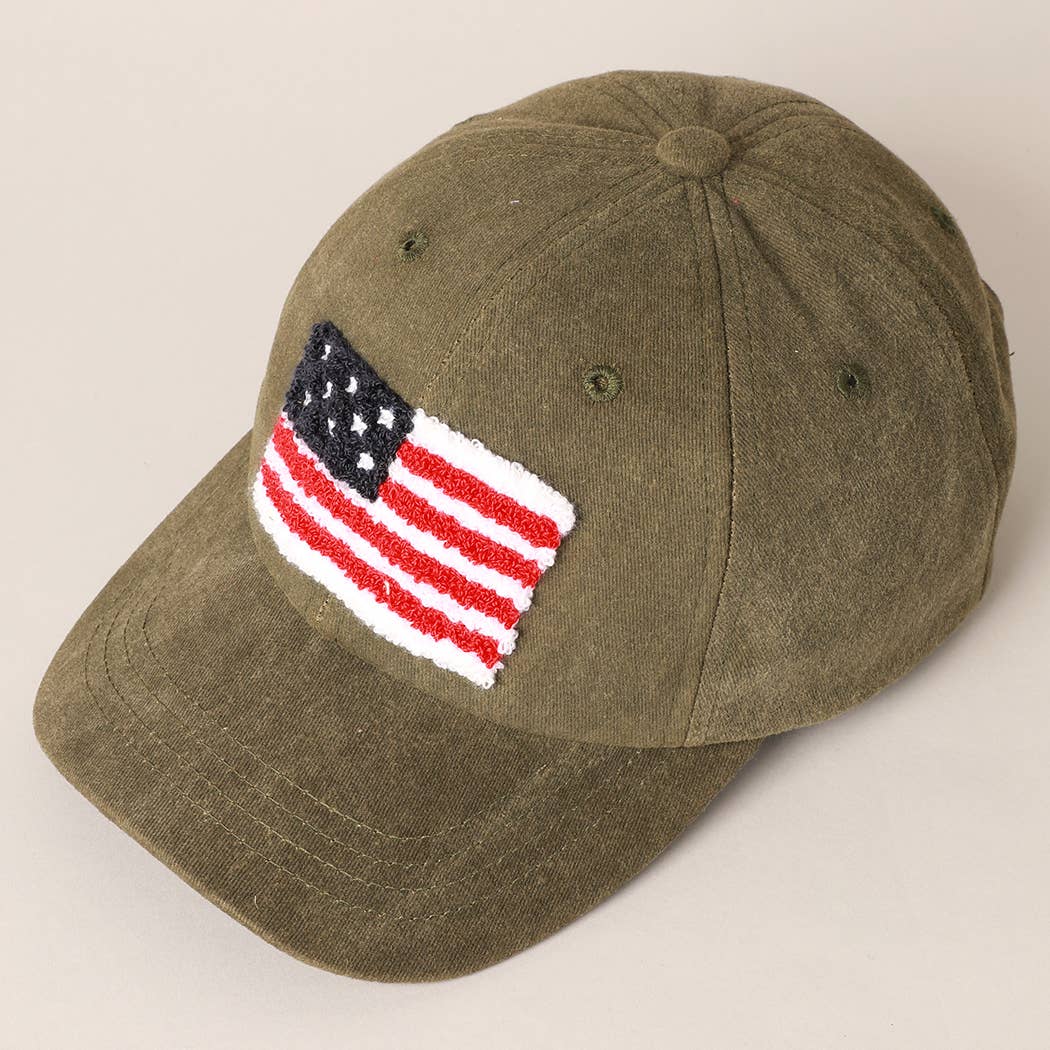 Fashion City - Wholesale Baseball Cap - Women's - American Flag Chenille Patch Baseball Cap3